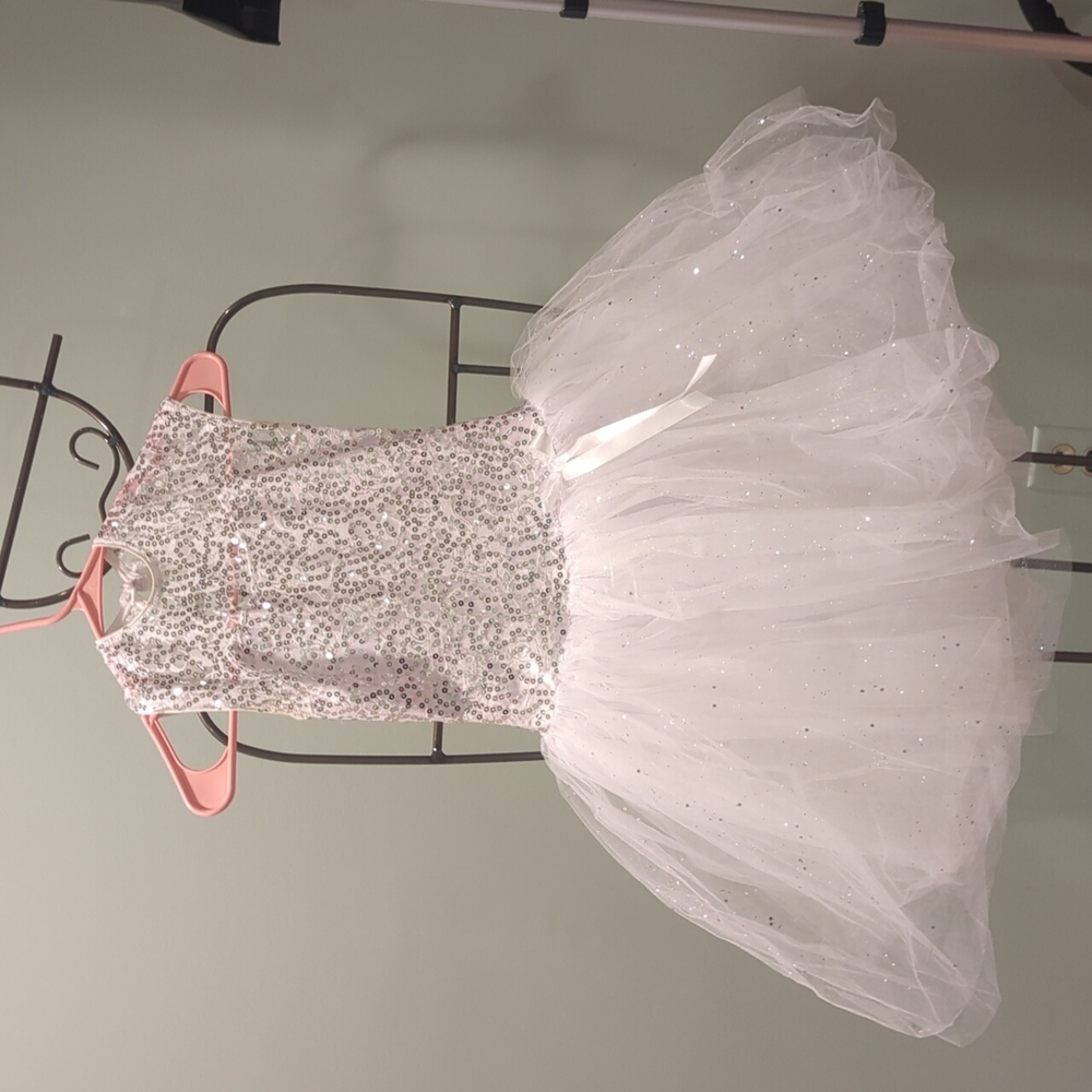 White and silver ballet costume with full tutu skirt
